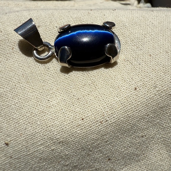 Blue Tiger Eye Cabochon in Modern Sterling Setting.Abstract Turtle - Picture 2 of 2